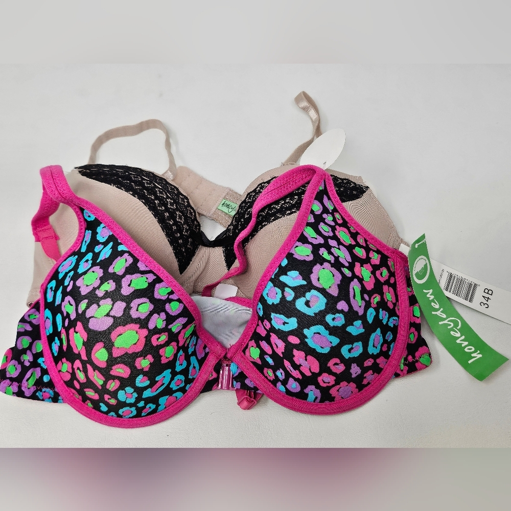 NWT Honeydew Bra Bundle of Two Sz. 34B Nude/Black & Pink Cheetah